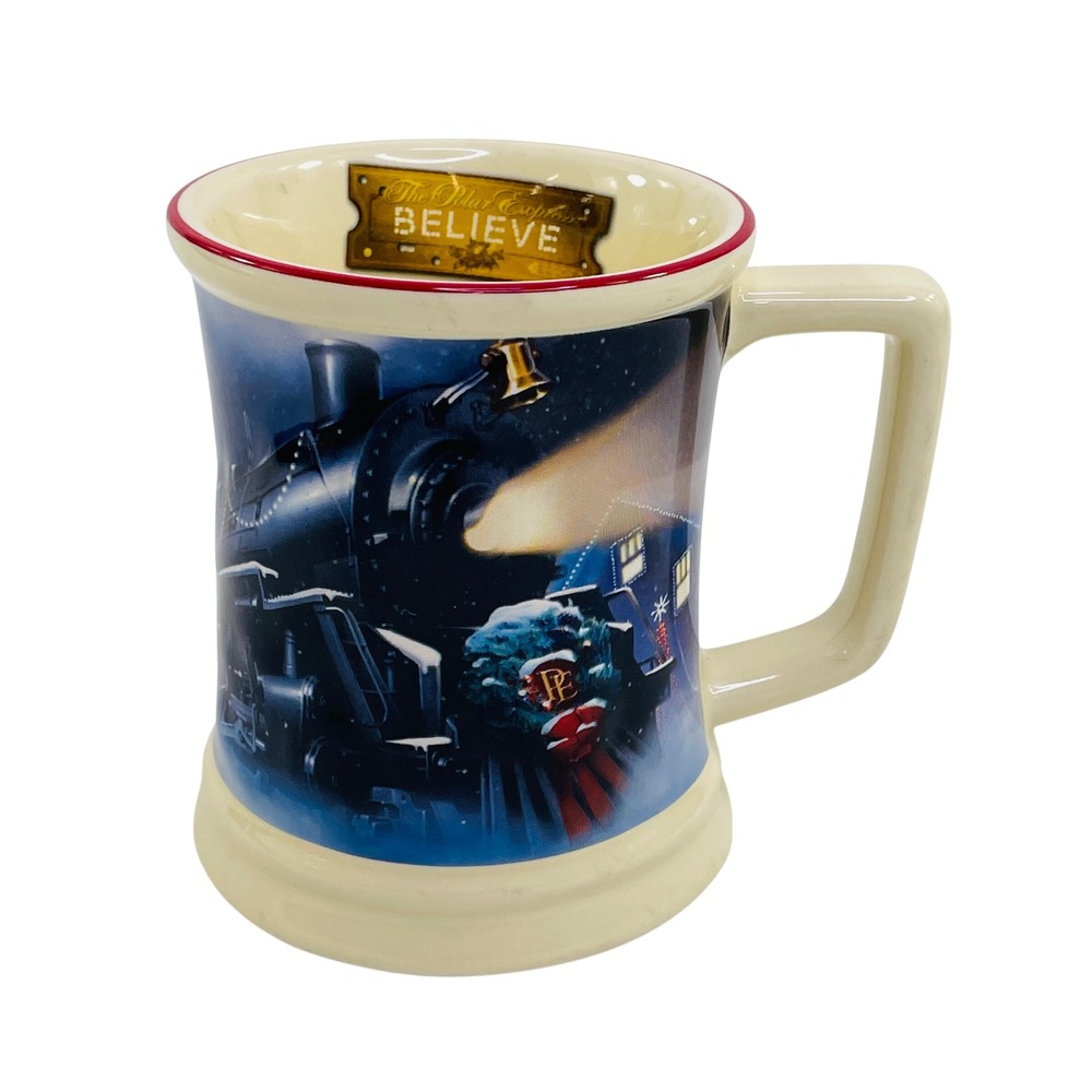 The Polar Express Believe Christmas Coffee Mug Ceramic Train Snowman Cream 4.25"